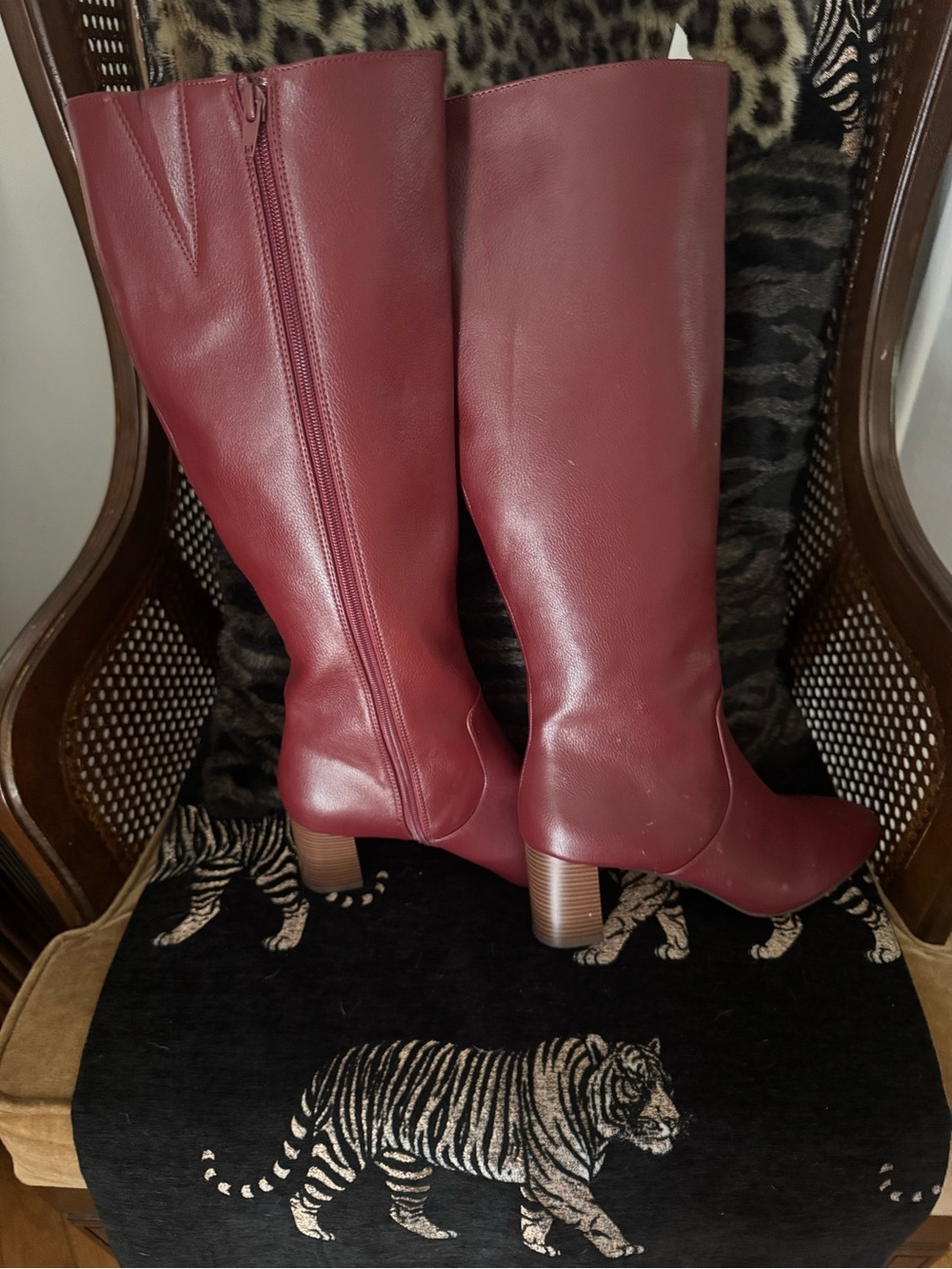 Loft Women's Tall Burgundy Leather Knee Boots - Picture 2 of 4
